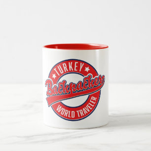 Caneca De Café Em Dois Tons Logotipo retrô de mochileiro viajante mundial da T
