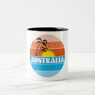 Caneca De Café Em Dois Tons logotipo retrô pôr do sol australiano dos anos 80