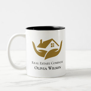 Caneca De Café Em Dois Tons Logotipo simples de corretor de imóveis elegante m
