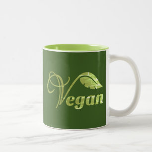 Caneca De Café Em Dois Tons Logotipo Vegan Folha