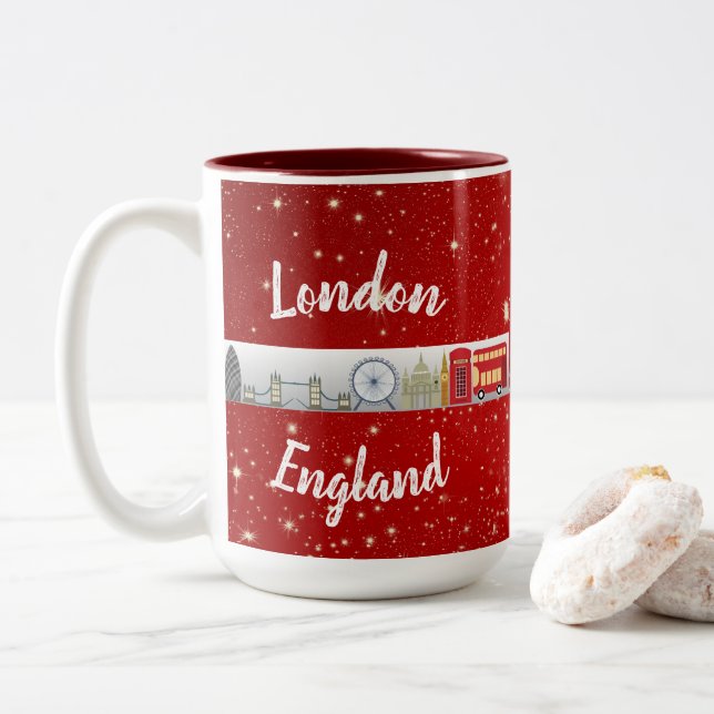 Caneca De Café Em Dois Tons London England British Landmarks Red (Com Donut)