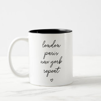 Caneca De Café Em Dois Tons 'Londres Paris Nova York Repetir'