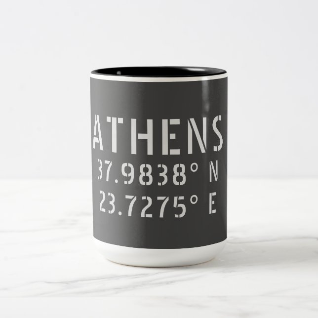 Caneca De Café Em Dois Tons Longitude do Latitude Grécia Atenas (Centro)