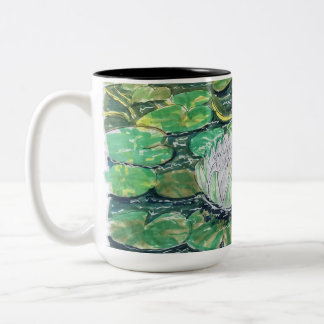 Caneca De Café Em Dois Tons Lótus Branco e Folhas de Lótus