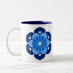 Caneca De Café Em Dois Tons Lotus Flower Mandala, Indigo e Azul Claro