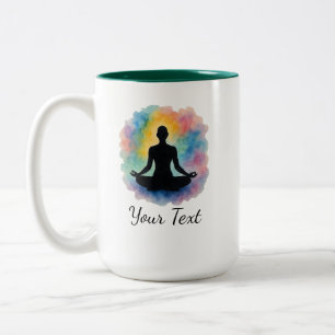 Caneca De Café Em Dois Tons Lotus Pose Watercolor Aura Yoga
