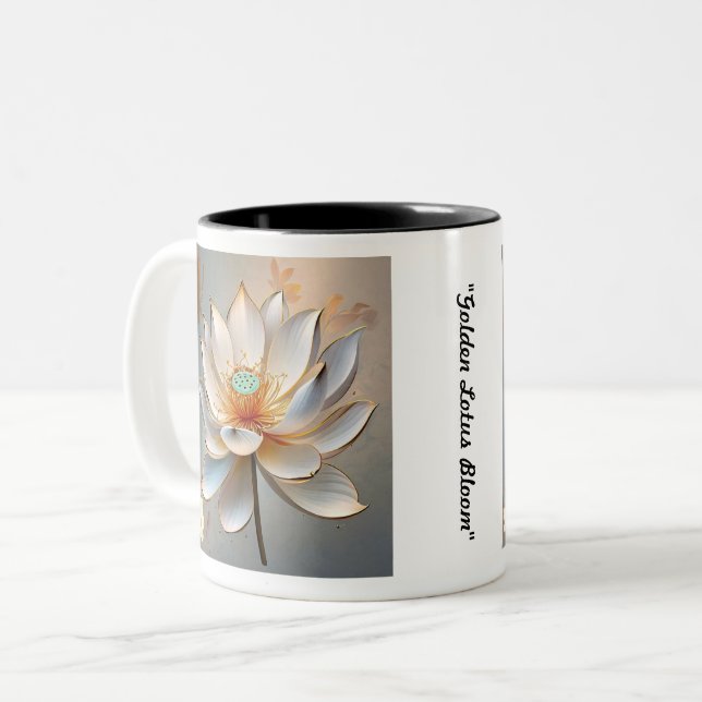 Caneca De Café Em Dois Tons "Lotus se desdobra dentro do calmo" (Frente Esquerda)