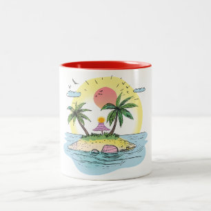 Caneca De Café Em Dois Tons Louças para Bebidas do Pôr do Sol da Ilha Tropical