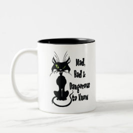 Caneca De Café Em Dois Tons Louco, Mau e Perigoso de Conhecer, gato preto
