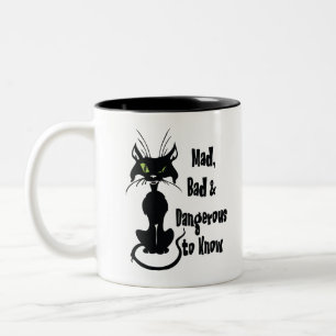 Caneca De Café Em Dois Tons Louco, Mau e Perigoso de Conhecer, gato preto