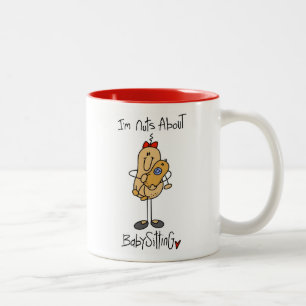 Caneca De Café Em Dois Tons Loucos por Babysitting Camisetas e Presentes