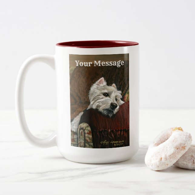 Caneca De Café Em Dois Tons Lounging Westie em Sofa (Com Donut)
