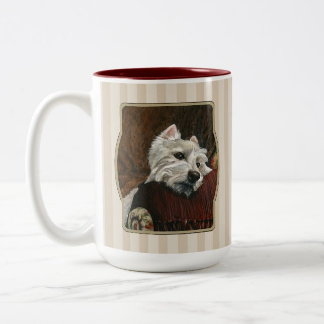 Caneca De Café Em Dois Tons Lounging Westie em Sofa (Esquerda)