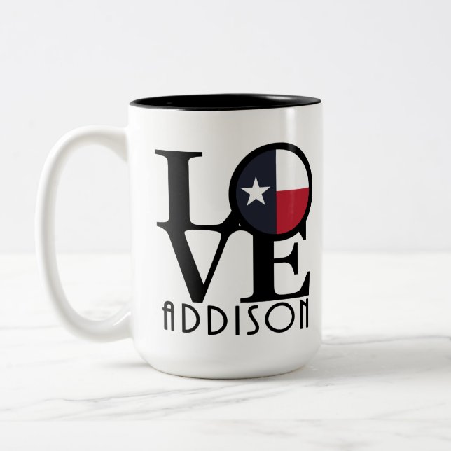 Caneca De Café Em Dois Tons LOVE Addison Texas 15 oz (Esquerda)