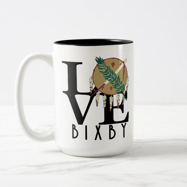 Caneca De Café Em Dois Tons LOVE Bixby Oklahoma 15oz (Esquerda)