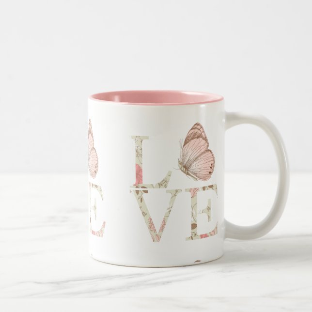 Caneca De Café Em Dois Tons Love Butterfly Floral (Direita)