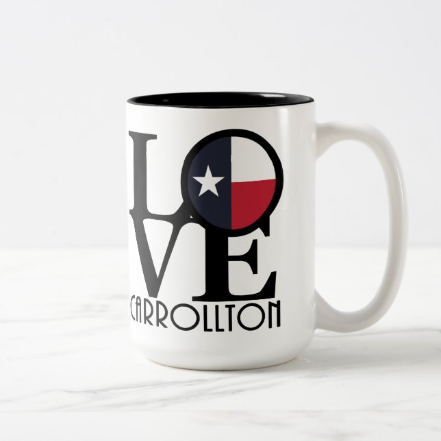 Caneca De Café Em Dois Tons LOVE Carrollton Texas 15oz (Direita)