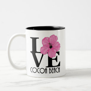 Caneca De Café Em Dois Tons LOVE Cocoa Beach Pink Hibiscus 11oz