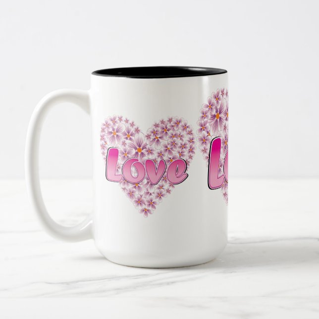 Caneca De Café Em Dois Tons Love Daisy Heart Pink (Esquerda)