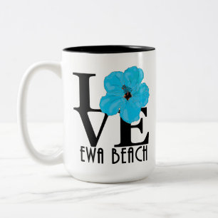 Caneca De Café Em Dois Tons LOVE Ewa Beach Blue Hibiscus 15oz