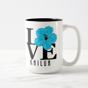 Caneca De Café Em Dois Tons LOVE Kailua Blue Hibiscus 15oz