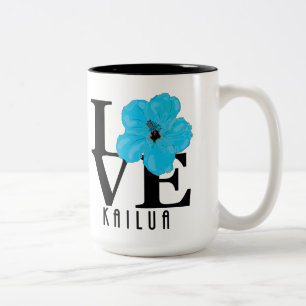 Caneca De Café Em Dois Tons LOVE Kailua Hawaii Blue Hibiscus 15oz