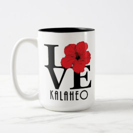 Caneca De Café Em Dois Tons LOVE Kalaheo Hawaii Red Hibiscus 15oz