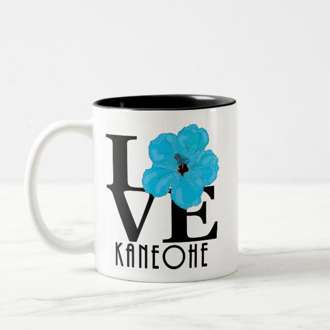 Caneca De Café Em Dois Tons LOVE Kaneohe Blue Hibiscus 11oz (Esquerda)