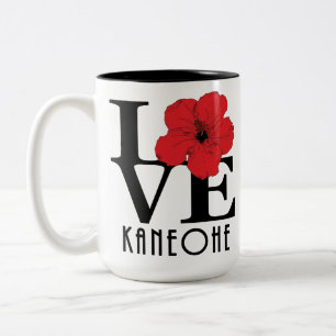 Caneca De Café Em Dois Tons LOVE Kaneohe Hawaii Red Hibiscus 15oz