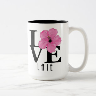 Caneca De Café Em Dois Tons LOVE Laie Hawaii 15oz Rosa Hibiscus