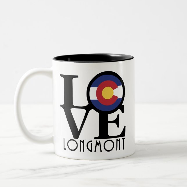 Caneca De Café Em Dois Tons LOVE Longmont 11oz (Esquerda)
