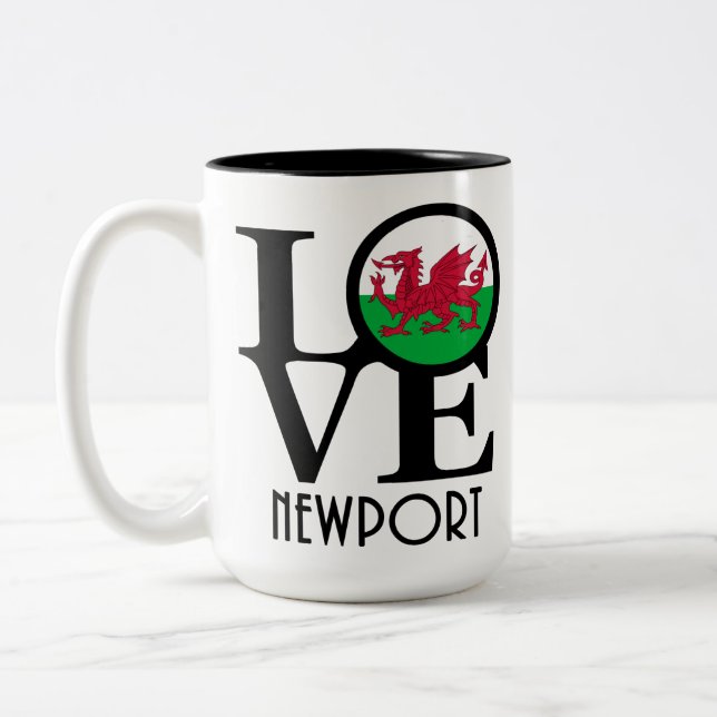 Caneca De Café Em Dois Tons LOVE Newport Wales 15oz (Esquerda)