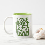 Caneca De Café Em Dois Tons Love Peace Vegan Slogan Vegetarian Funny<br><div class="desc">Esta design é para vegetarianos movidos por plantas que sabem que animais são amigos, não comidas. Esta design de Vegan do Peace Love também está disponível em diferentes produtos, incluindo adesivos, canecas, t-shirts, capas de telefone, veja abaixo! Para comprar deste design, escolha seu produto favorito, clique em adicionar e fazer...</div>