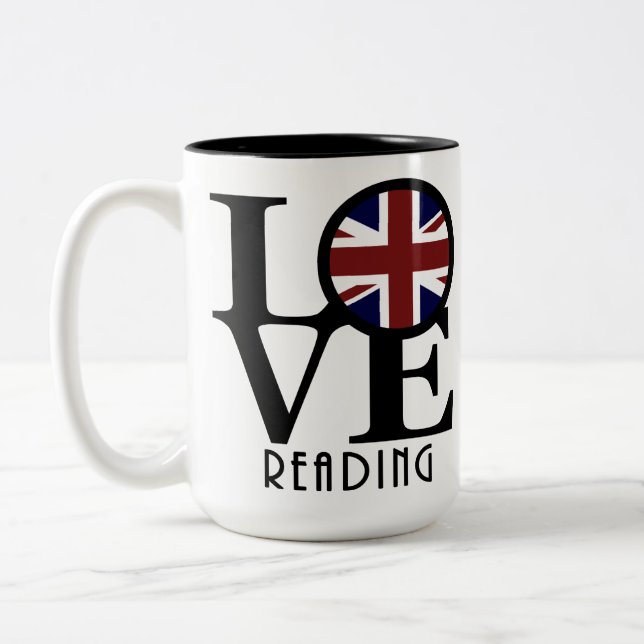 Caneca De Café Em Dois Tons LOVE Reading England 15oz (Esquerda)