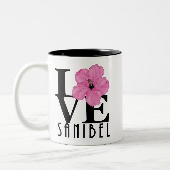 Caneca De Café Em Dois Tons LOVE Sanibel Pink Hibiscus 11oz (Esquerda)