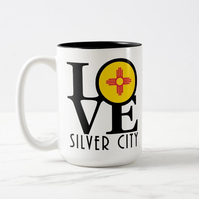 Caneca De Café Em Dois Tons LOVE Silver City 15oz (Esquerda)