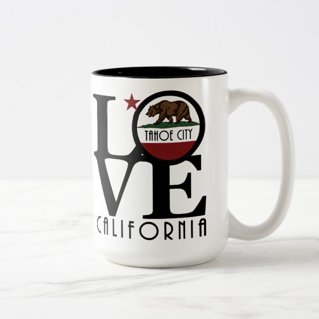 Caneca De Café Em Dois Tons LOVE Tahoe City, Califórnia, 15oz (Direita)