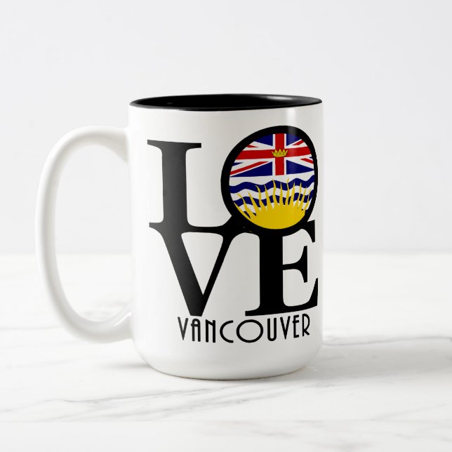 Caneca De Café Em Dois Tons LOVE Vancouver (BC Flag) 15oz (Esquerda)