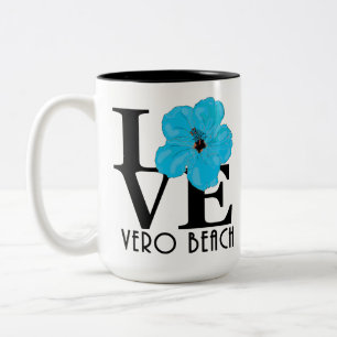 Caneca De Café Em Dois Tons LOVE Vero Beach Blue Hibiscus 15oz