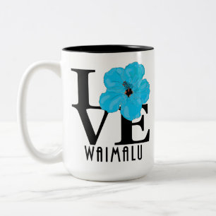 Caneca De Café Em Dois Tons LOVE Waimalu Blue Hibiscus 15oz