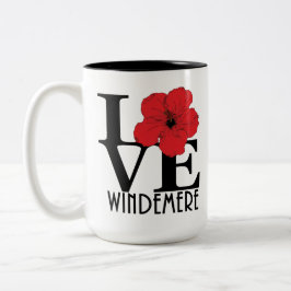 Caneca De Café Em Dois Tons LOVE Windemere Hibisco Vermelho 15oz