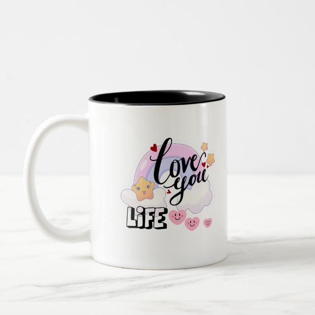 Caneca De Café Em Dois Tons Love you life sticker  (Esquerda)