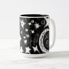 Caneca De Café Em Dois Tons Lua abstrato E Estrelas