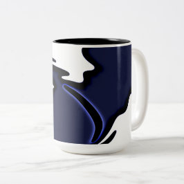 Caneca De Café Em Dois Tons Lua azul: Abstrato azul, branco e preto