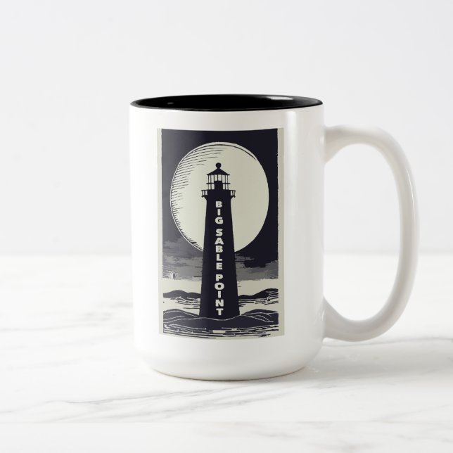 Caneca De Café Em Dois Tons Lua do Farol Michigan Big Sable Point (Direita)