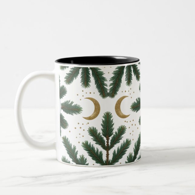 Caneca De Café Em Dois Tons Lua Dourada & Pinheiro Sempre Verde – Luxo  (Esquerda)