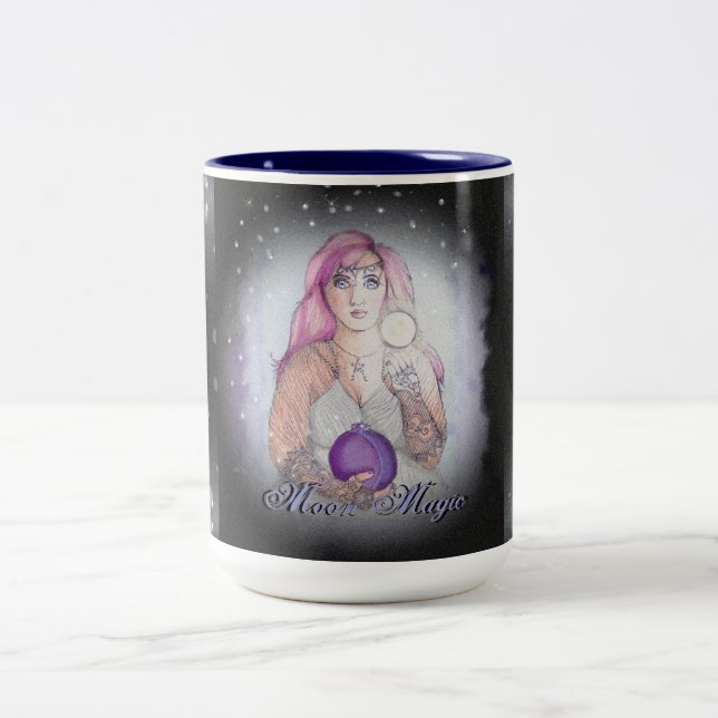 Caneca De Café Em Dois Tons Lua em uma bruxa Wiccan Pagan (Centro)