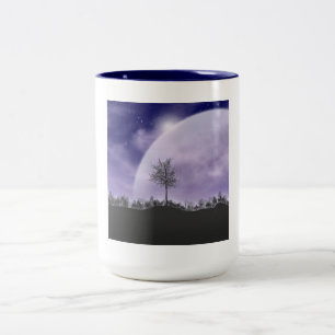 Caneca De Café Em Dois Tons Lua Luz Estrelas Árvores Céus Personalizam