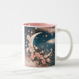 Caneca De Café Em Dois Tons Lua Romântica Crescente Rosa com Brilhos