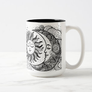 Caneca De Café Em Dois Tons Lua Solar Celestial e Estrelas - Coloração Persona